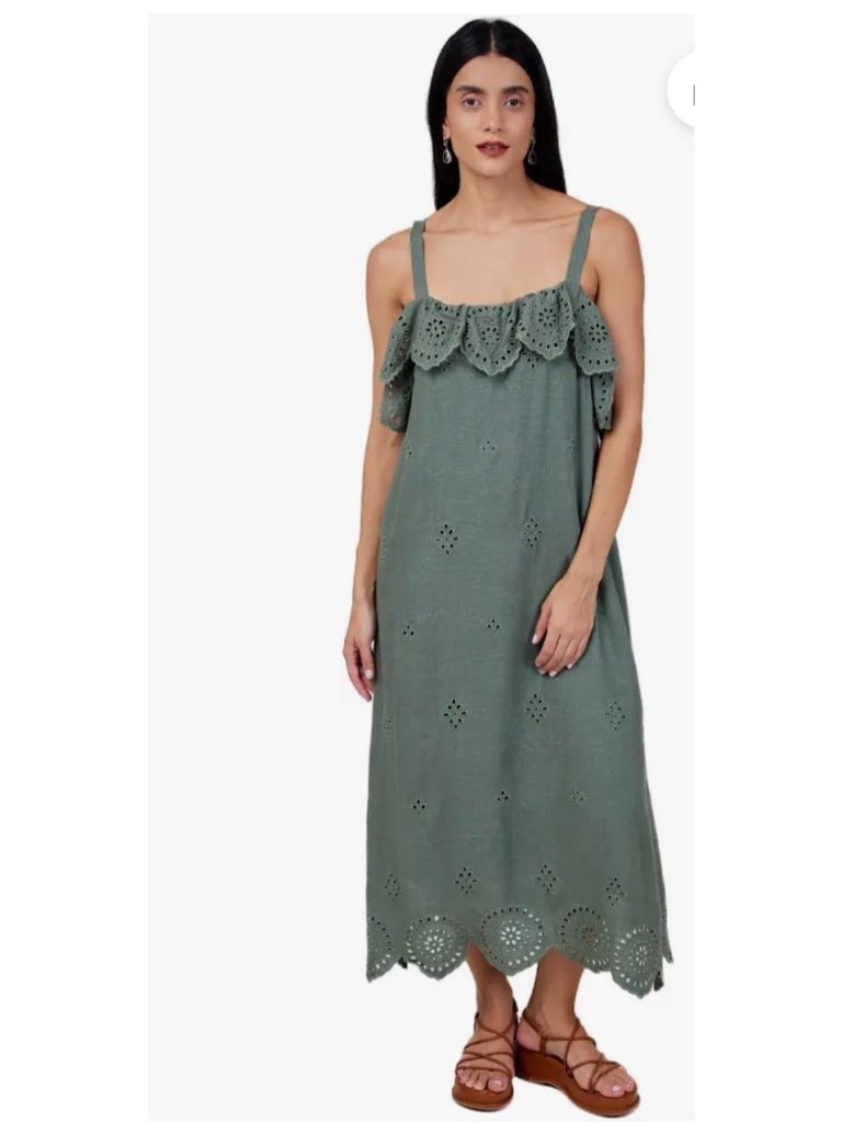 Ollari Kennedy Maxi Women’s Green Eyelet Ruffle Dress Size L